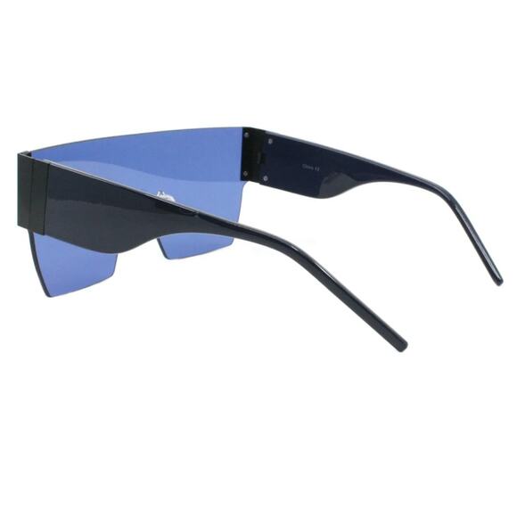 Square Oversized Sunglasses Women's Fashion Flat Top Blue Lens | Black Frame NEW - Picture 4 of 5